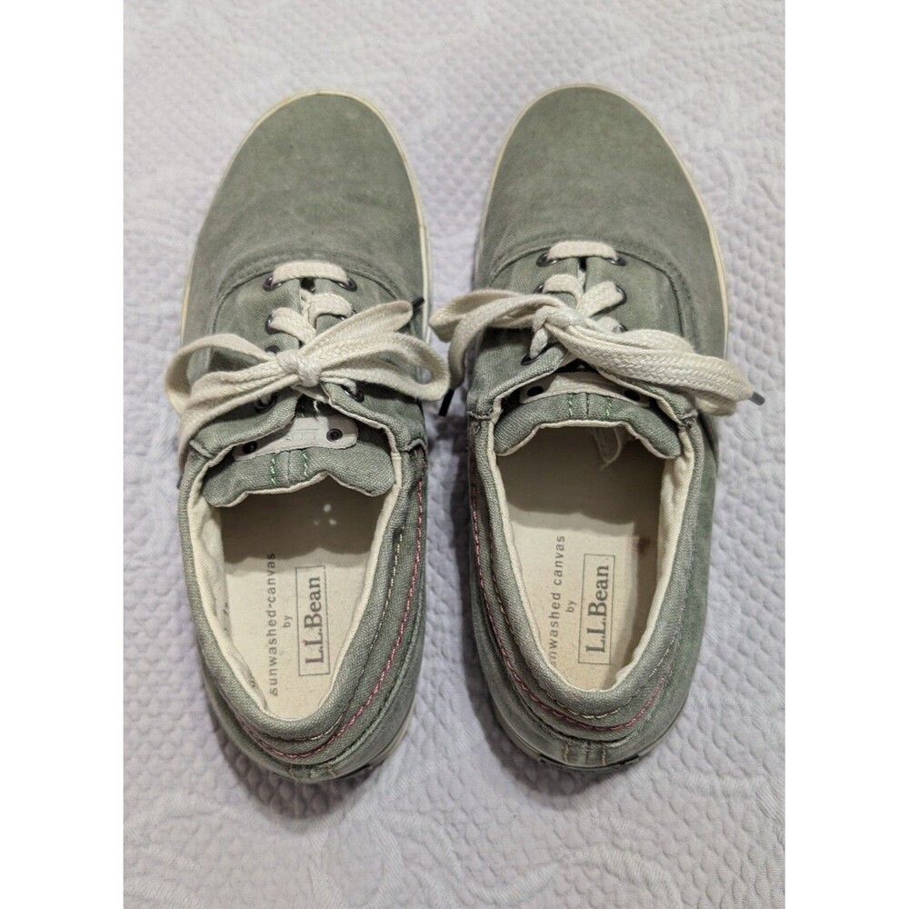 LL Bean Womens 9 Sneakers Olive Green Sunwashed Canvas